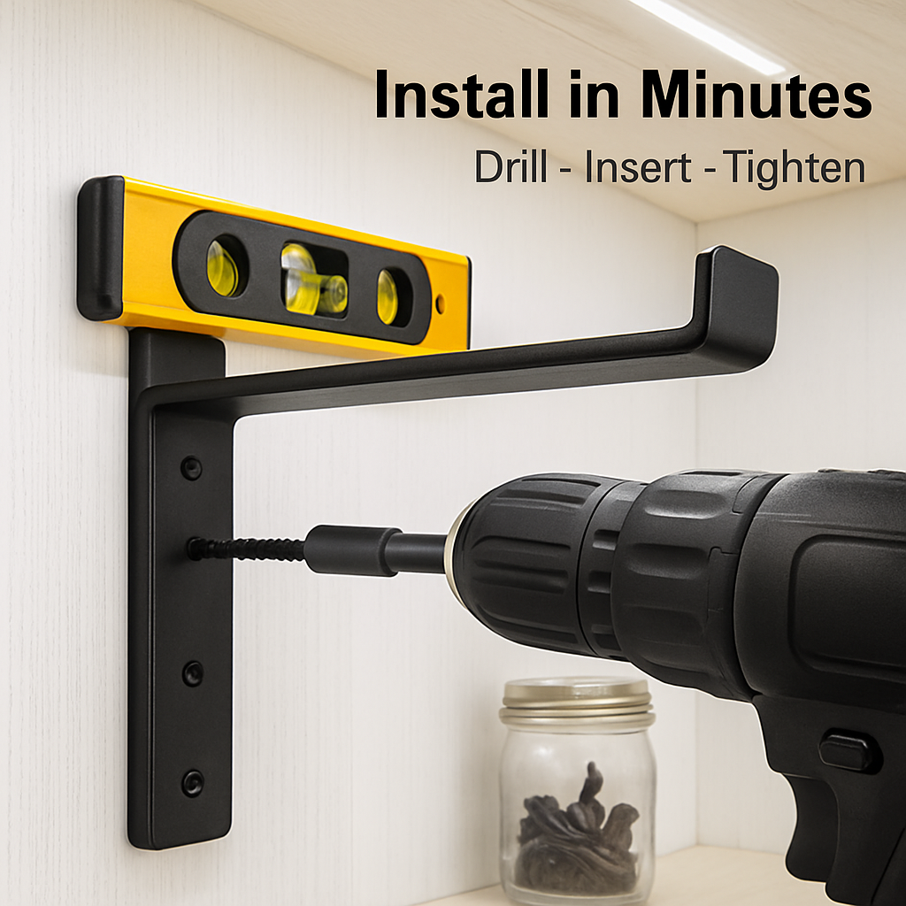 Wall Mounted Shelf Bracket Set - Strong Black Brackets