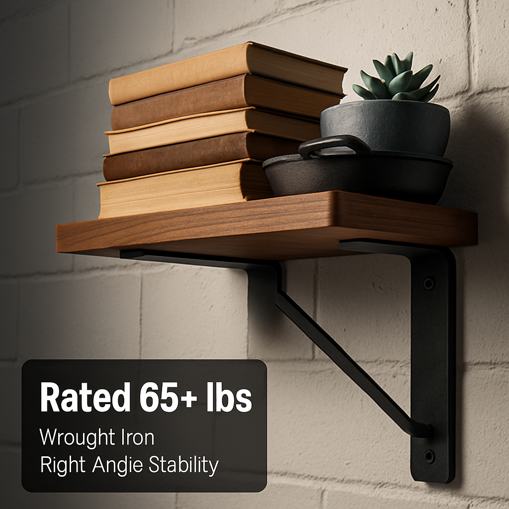 Wall Mounted Shelf Bracket Set - Strong Black Brackets
