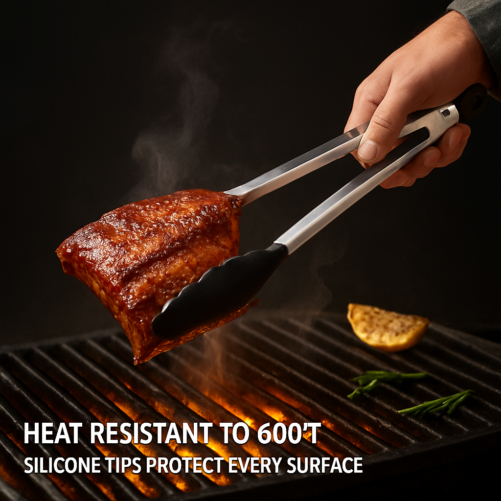 Silicone Tongs for High-Heat Grilling, Locking