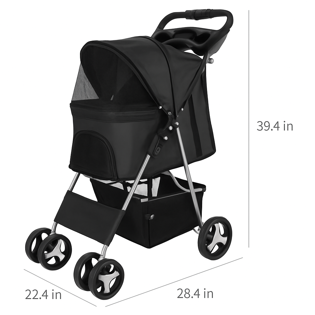 Pet Stroller Foldable Carrier with Storage Basket