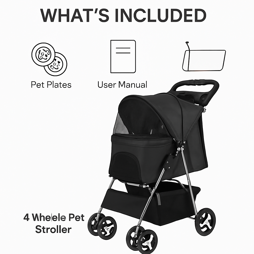 Pet Stroller Foldable Carrier with Storage Basket