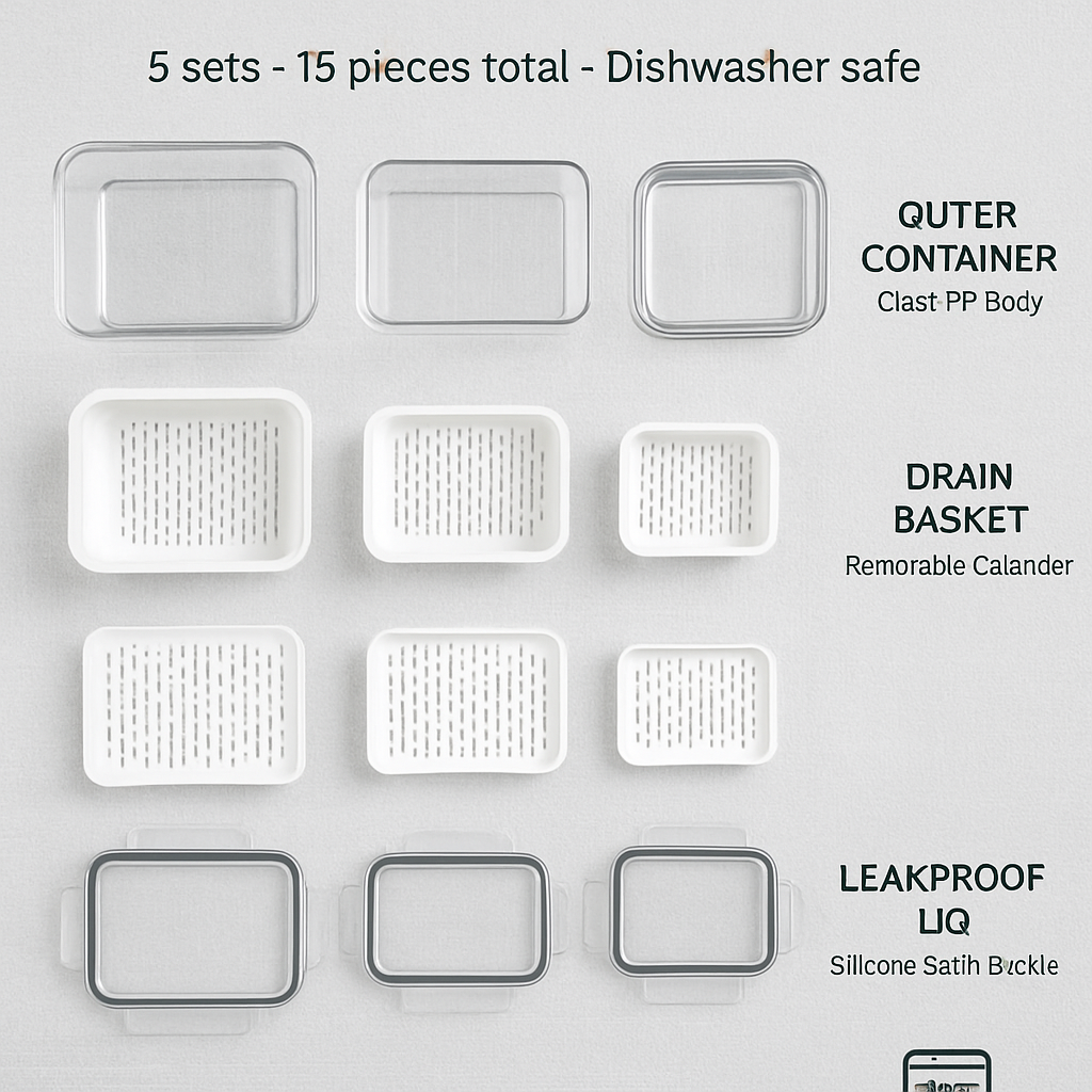 Fruit & Vegetable Storage Containers with Drain Basket