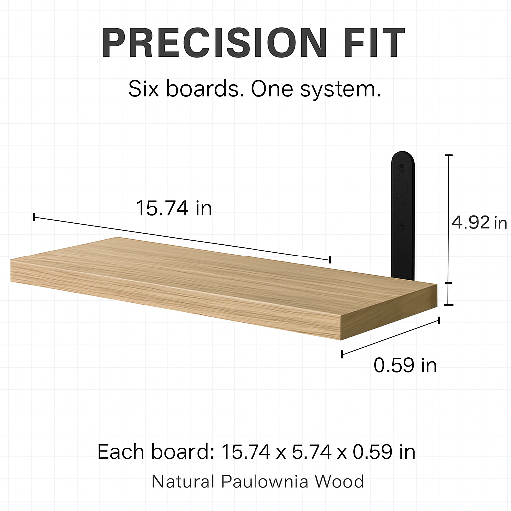 Floating Wall Shelves with Brackets - 6 Sets for Living Room