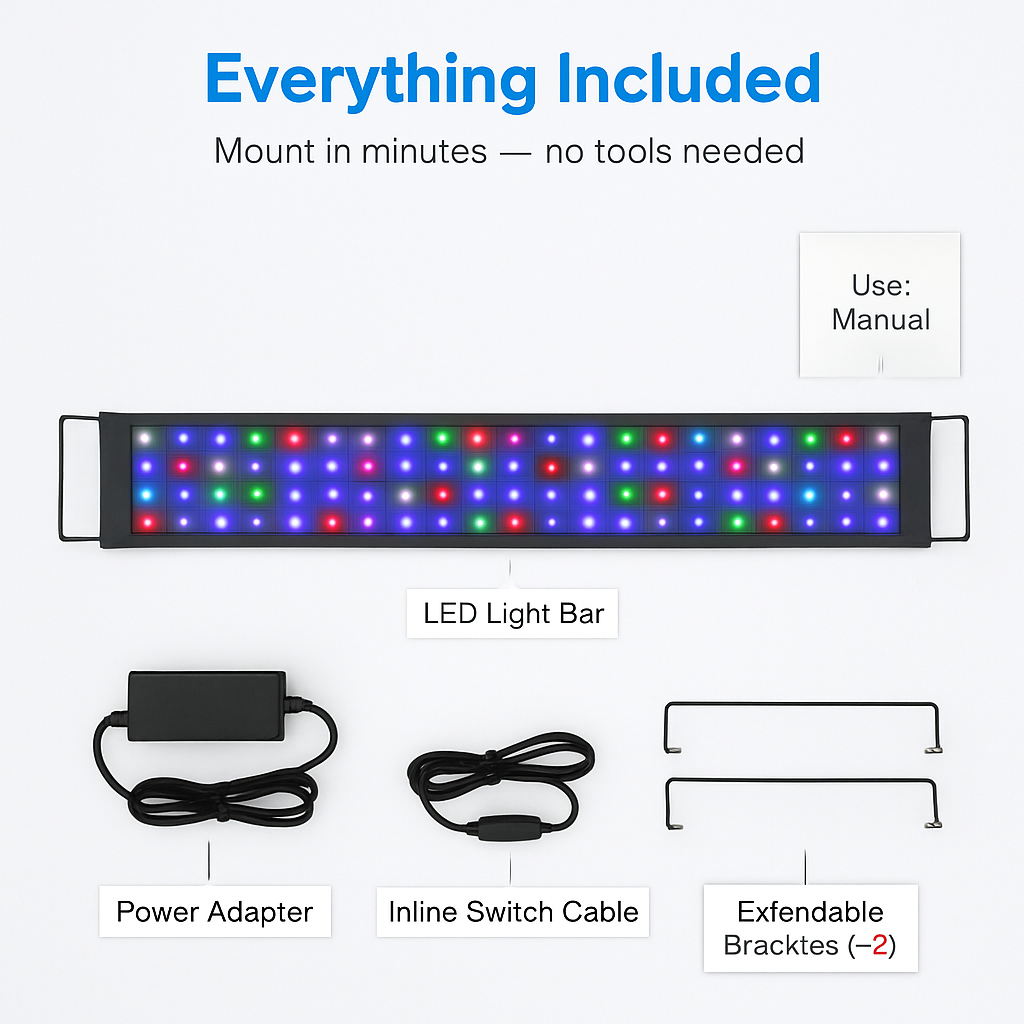 Aquarium LED Light with Extendable Brackets