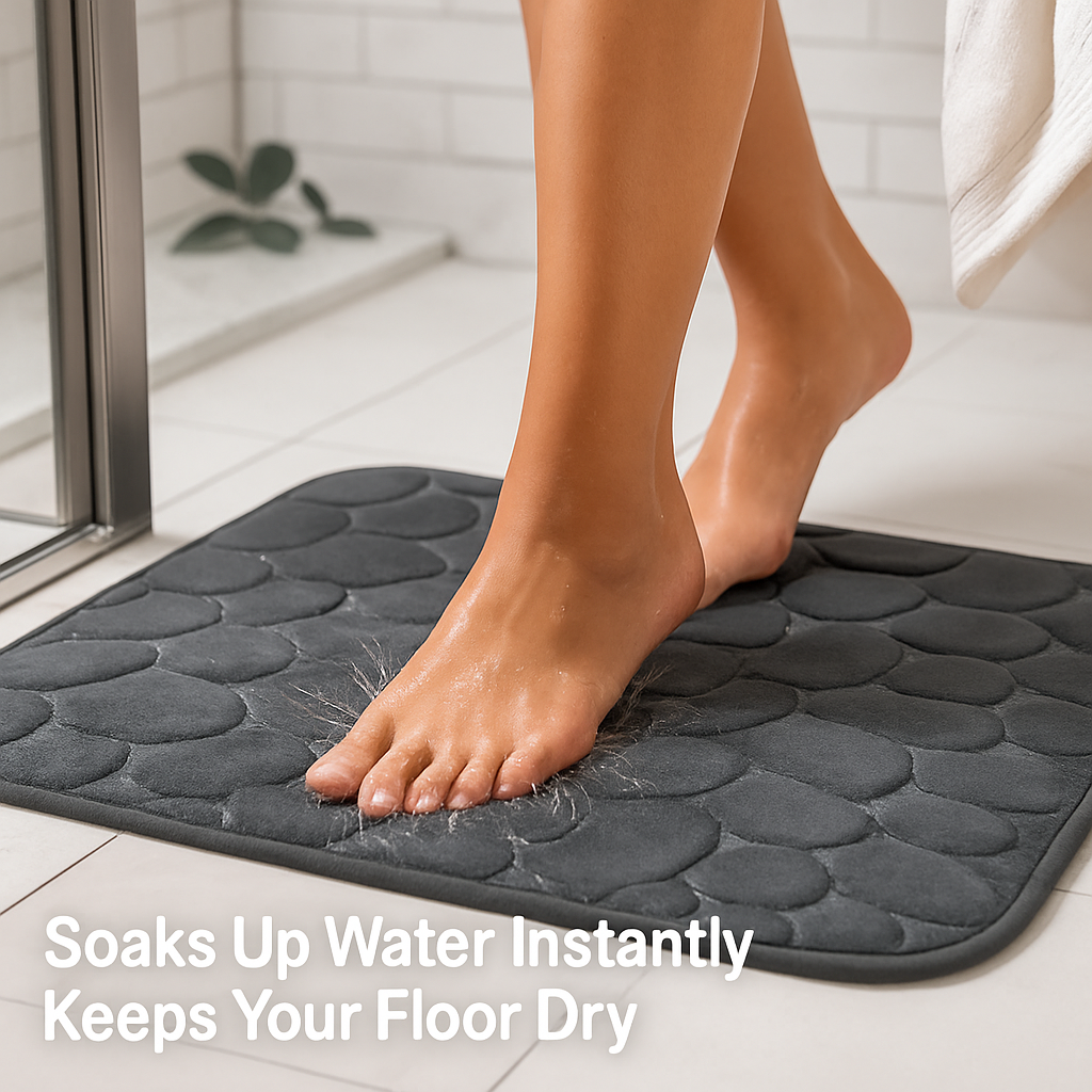 Pebble Pattern Bathroom Rugs Set with Non-Slip Backing