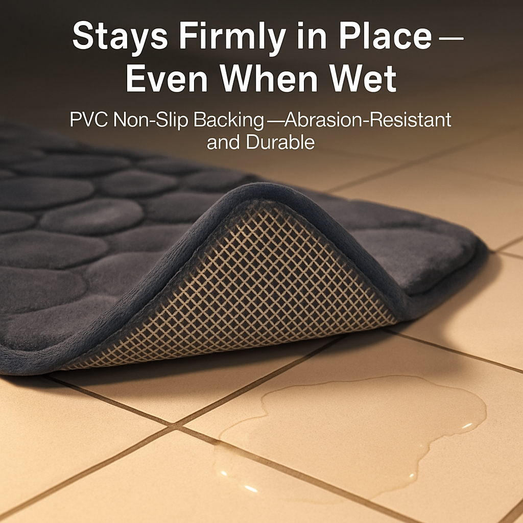 Pebble Pattern Bathroom Rugs Set with Non-Slip Backing