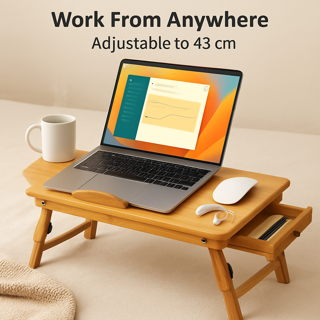 Bamboo Laptop Desk with Tilt Surface and Drawer