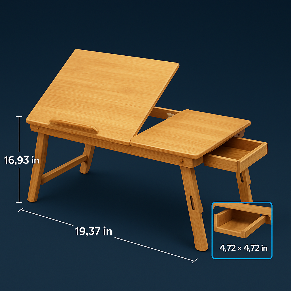 Bamboo Laptop Desk with Tilt Surface and Drawer