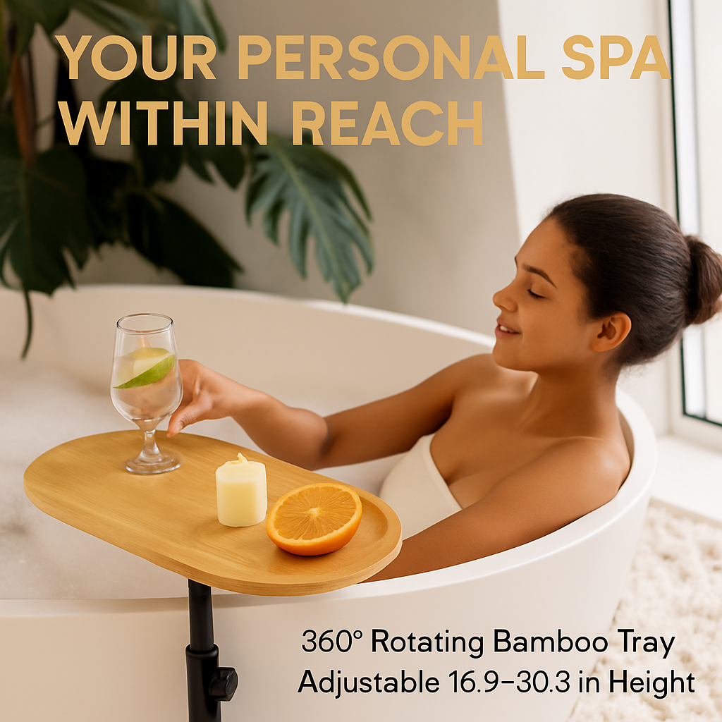 C-Shaped Bathtub Tray Table with Adjustable Height