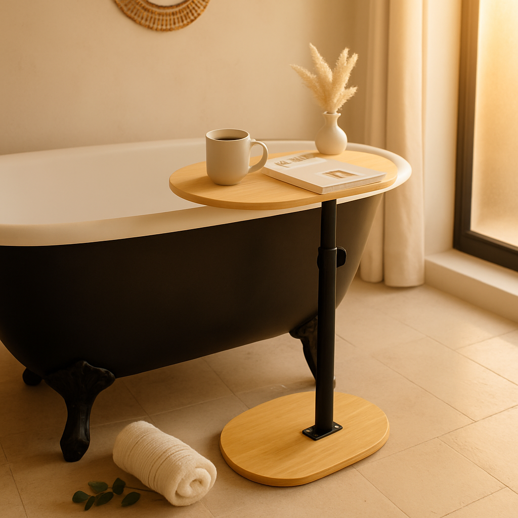 C-Shaped Bathtub Tray Table with Adjustable Height