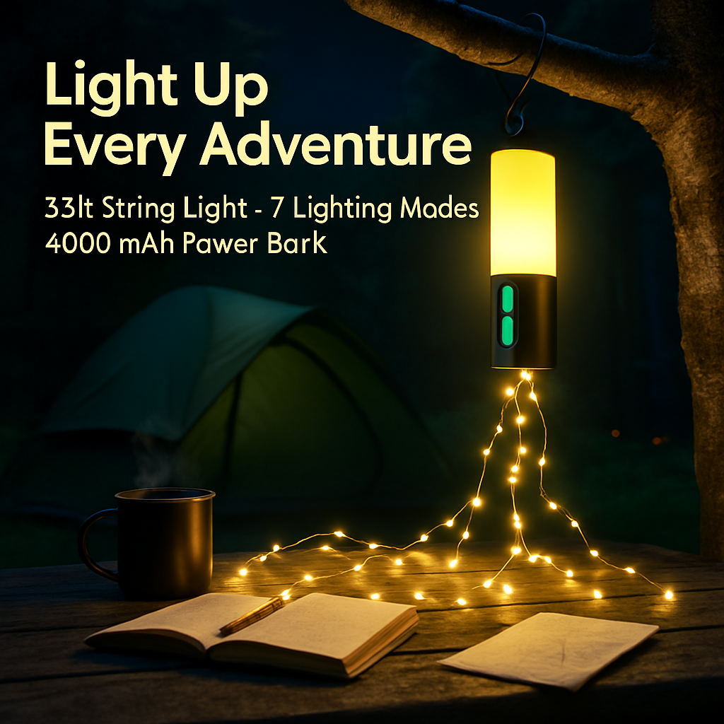 4-in-1 Camping String Light for Indoor and Outdoor Use