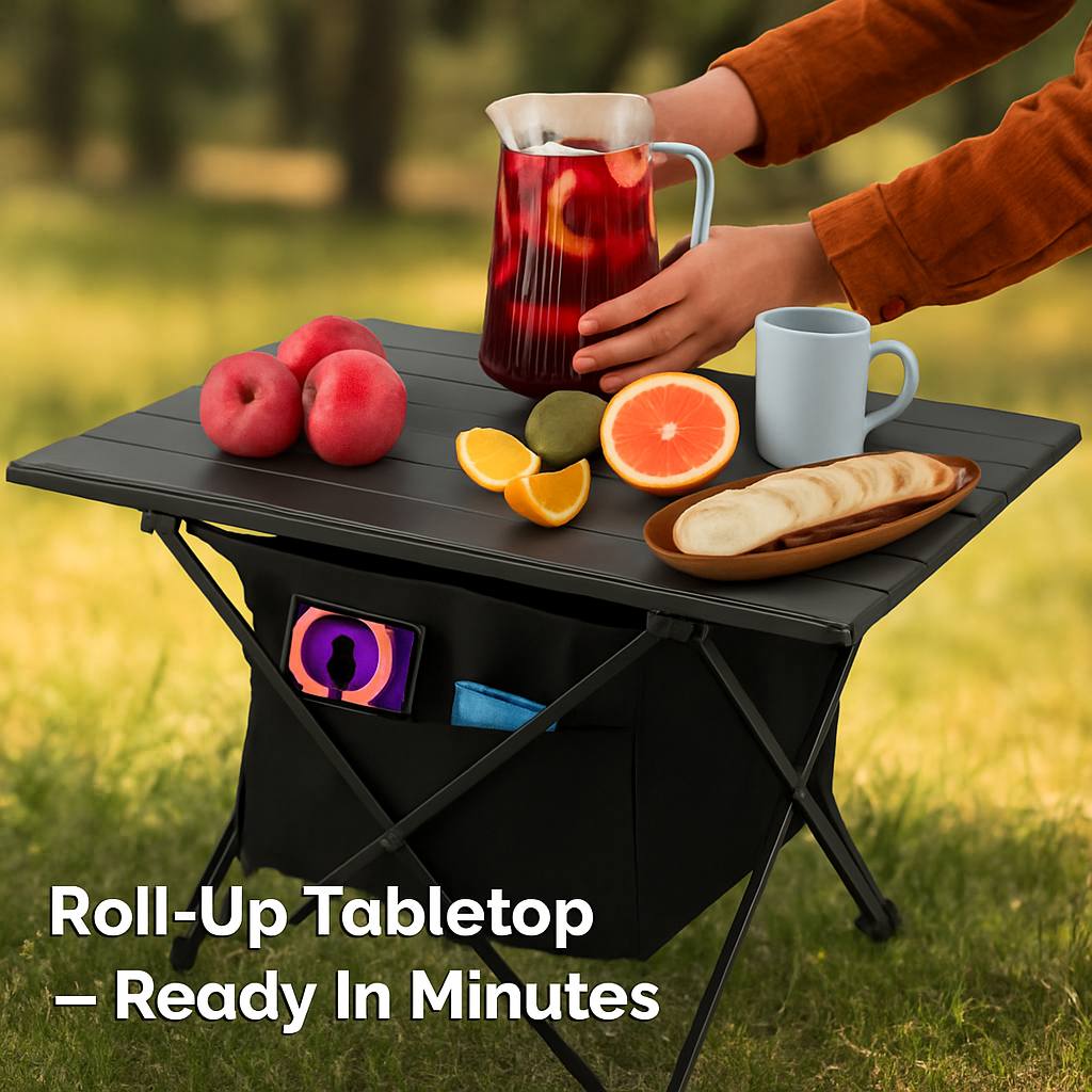 Foldable Camping Table with Storage Basket