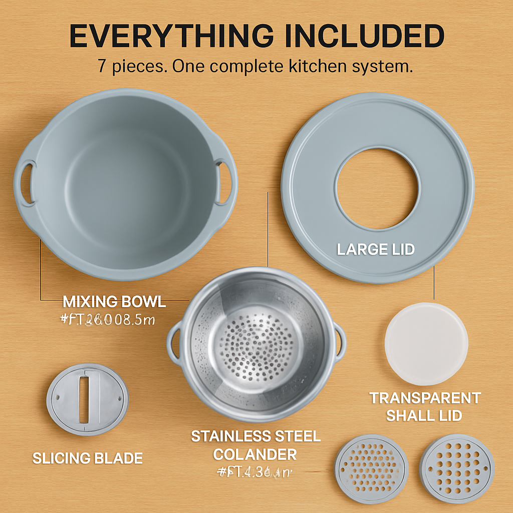 Multifunctional Mixing Bowl with Colander and Graters Set