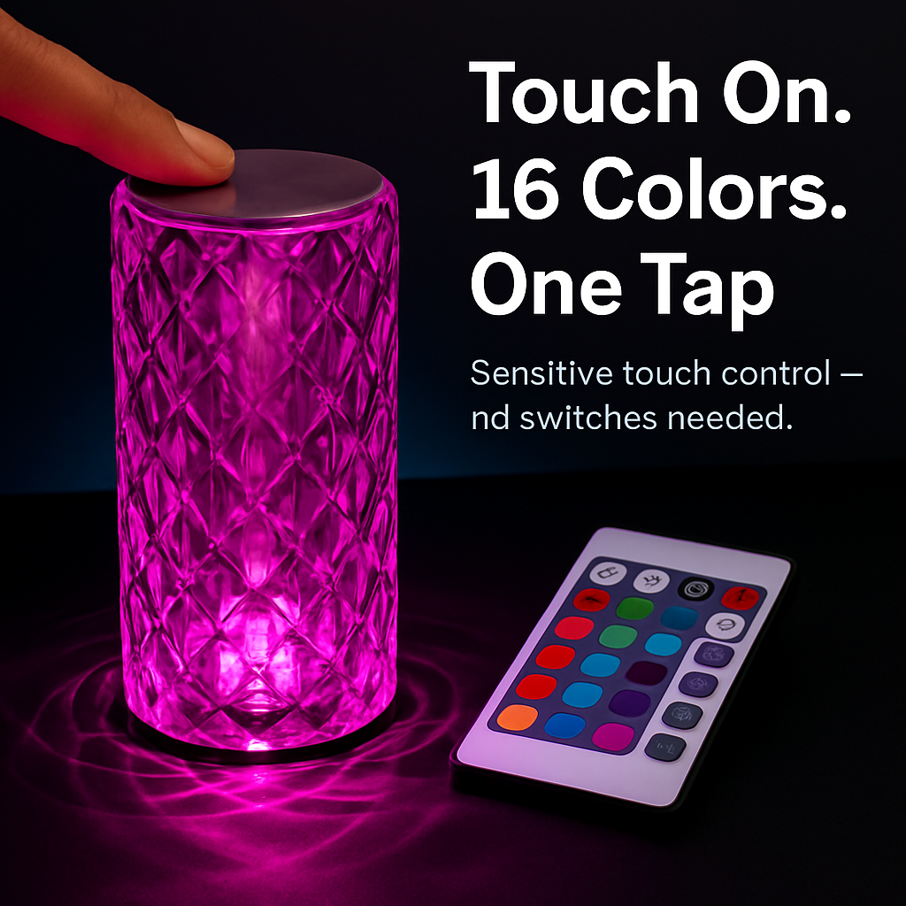 Crystal Diamond Rose Table Lamp - Dimmable, Remote Control