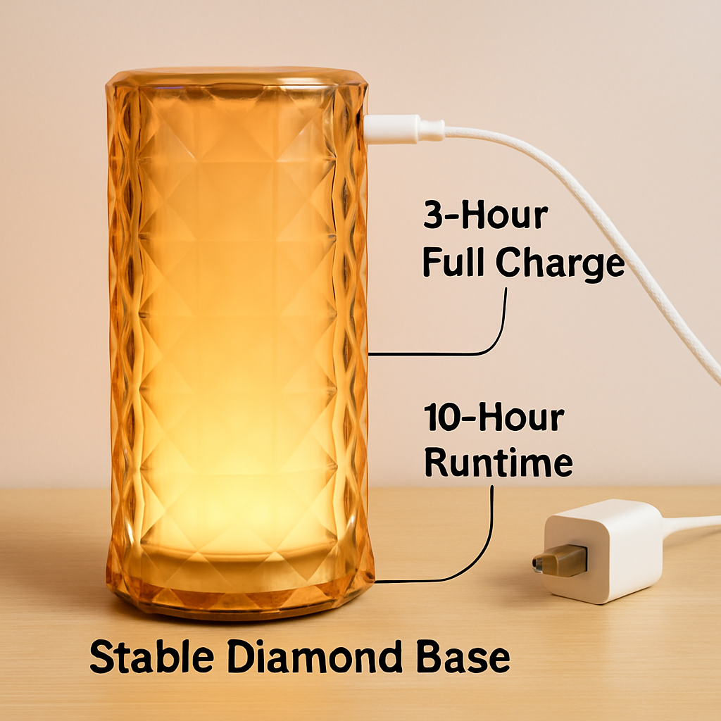 Crystal Diamond Rose Table Lamp - Dimmable, Remote Control