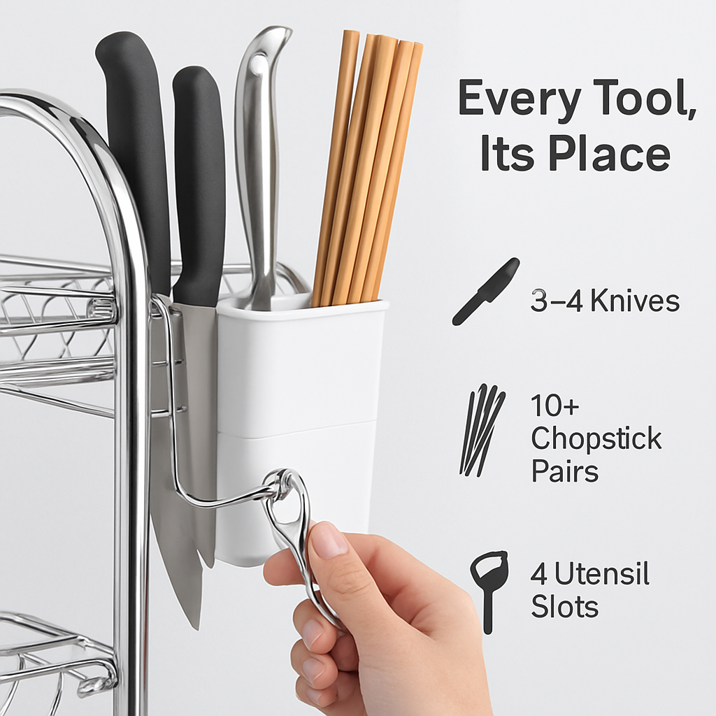 Three-Tier Dish Drying Rack with Drainage Trays