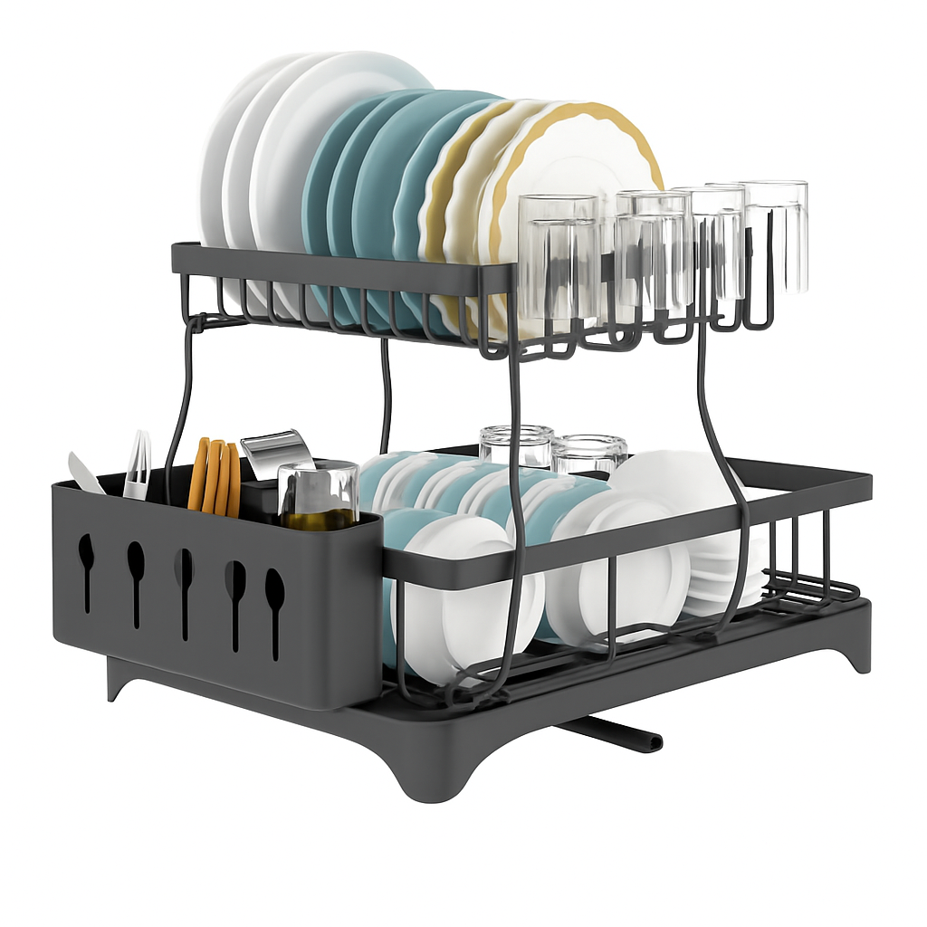 Dish Drying Rack with Drainboard and Utensil Holder