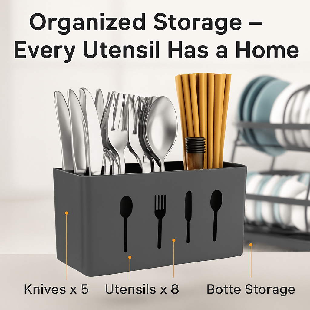 Dish Drying Rack with Drainboard and Utensil Holder