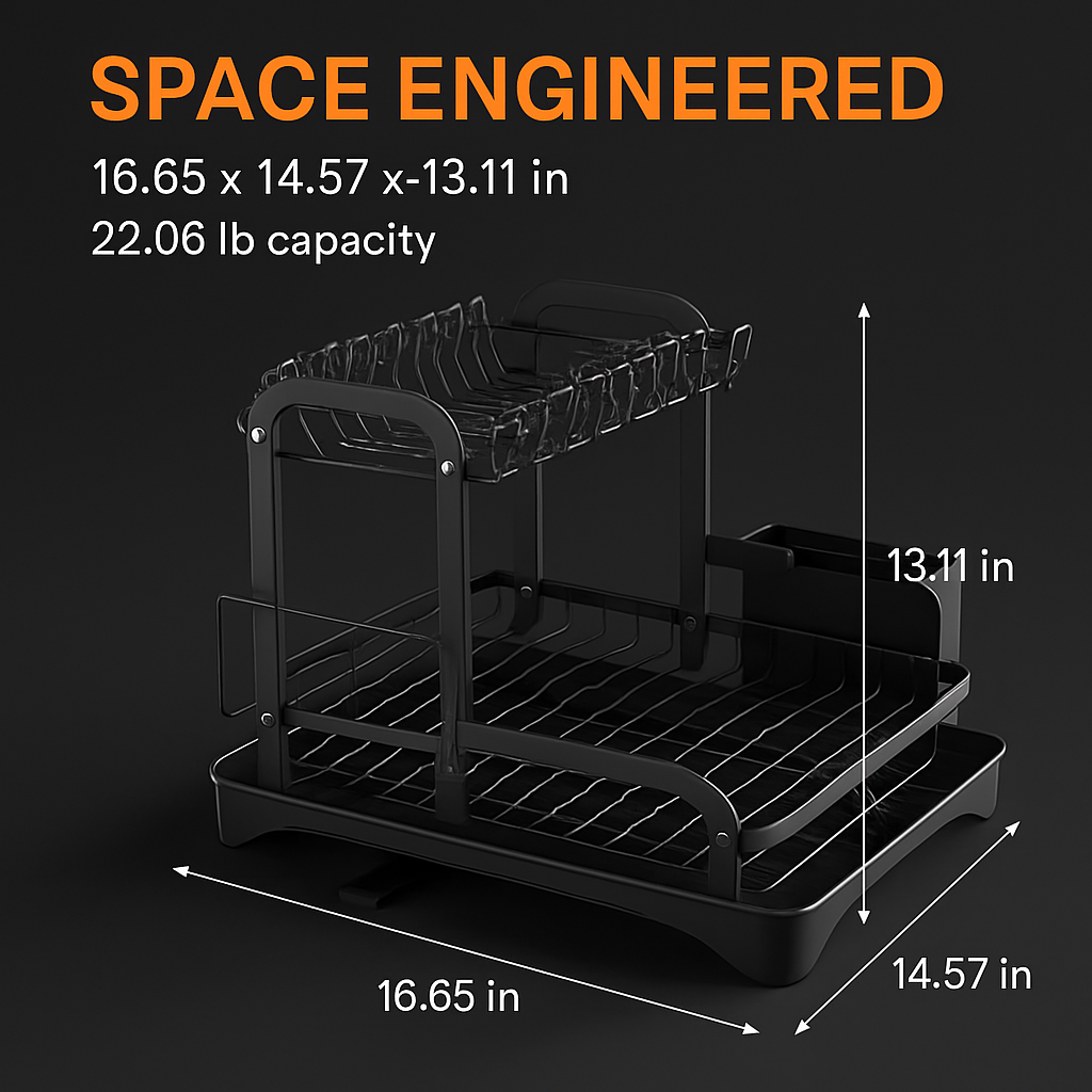 2-Tier Dish Drying Rack for Kitchen Counter Space