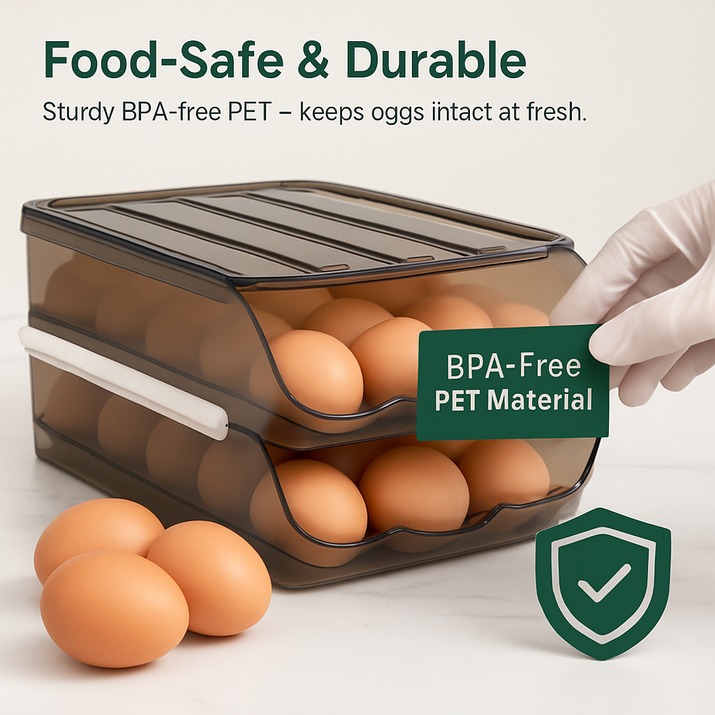 Egg Storage Box with Lid: Double Layer, Auto-Roll