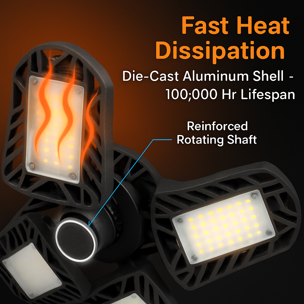Deformable LED Garage Light with Adjustable Heads