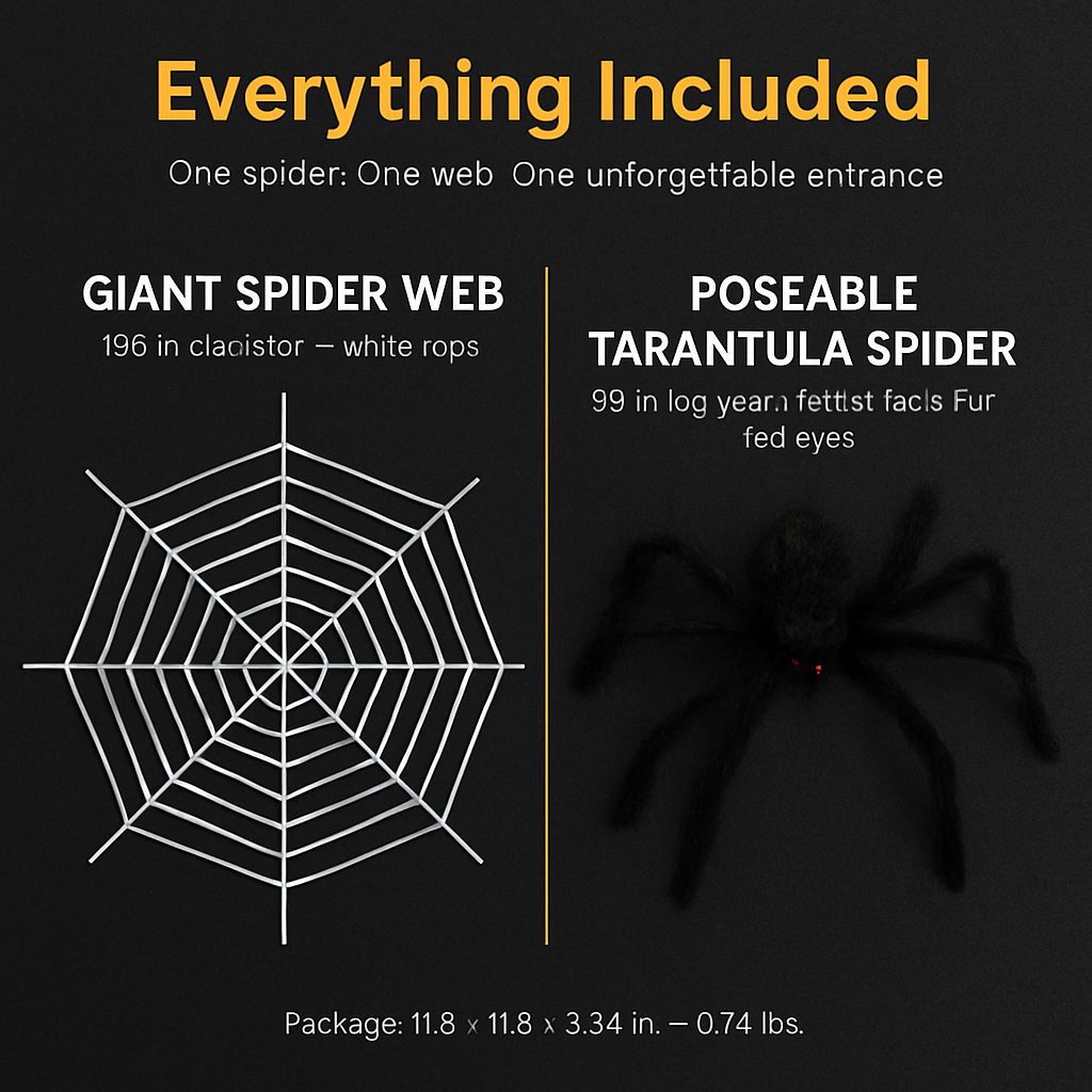 Giant Halloween Spider Decoration with Web