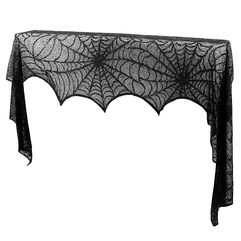 Halloween Black Lace Spiderweb Mantle Scarf