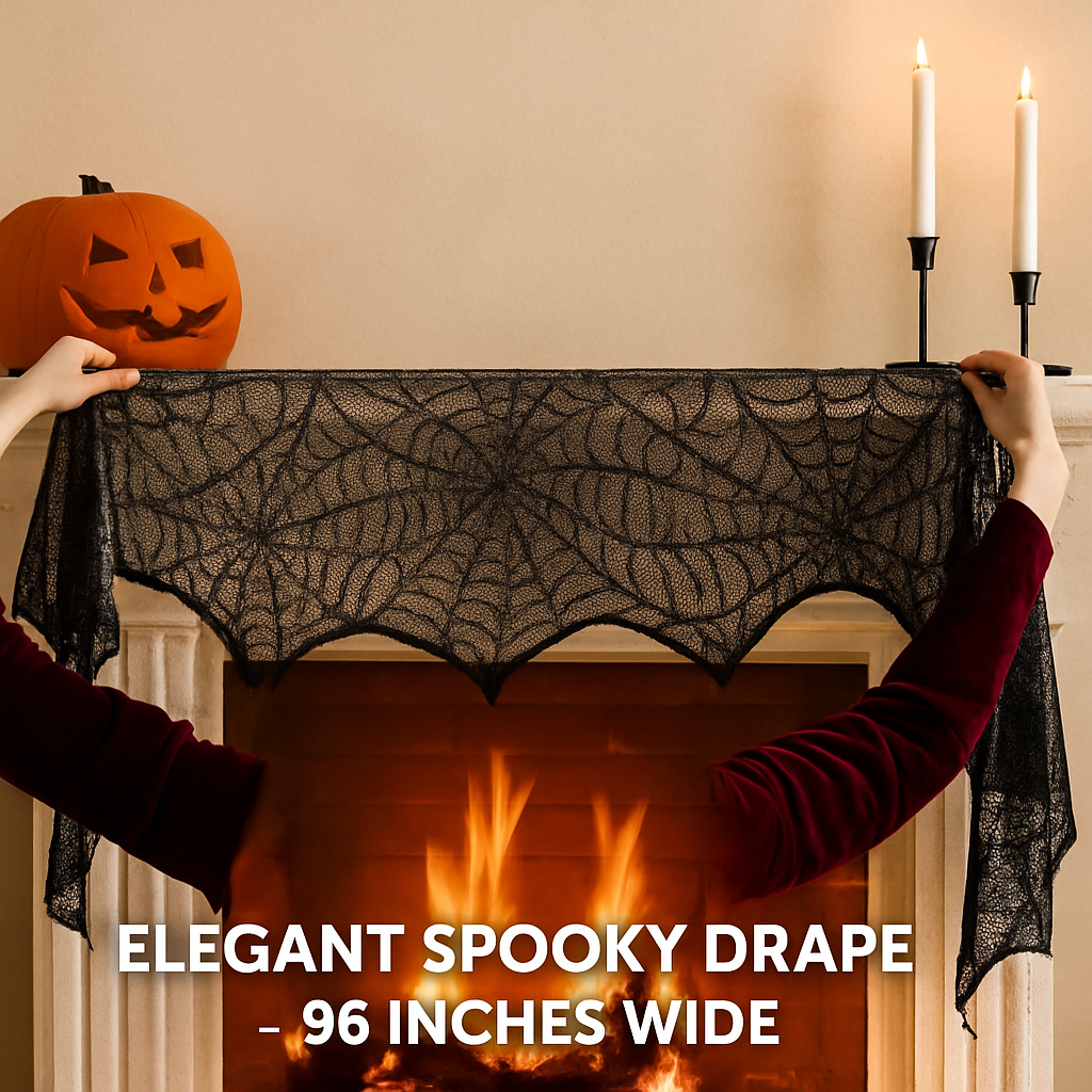 Halloween Black Lace Spiderweb Mantle Scarf