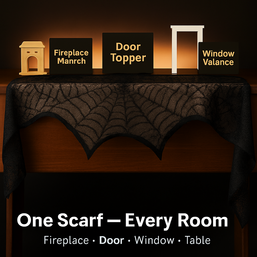Halloween Black Lace Spiderweb Mantle Scarf