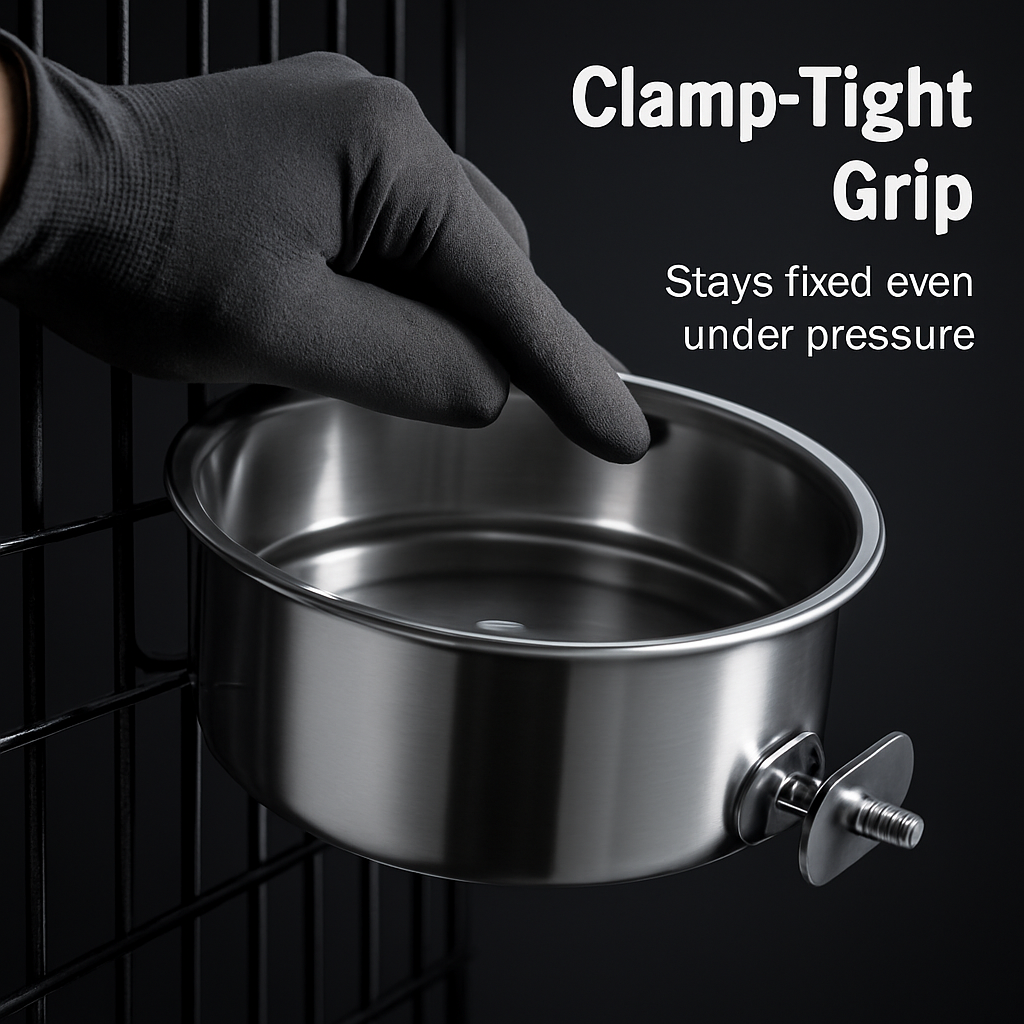 Dog Bowl with Clamp Holder for Cages and Enclosures