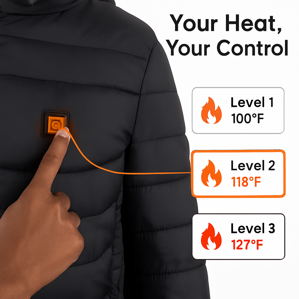 Heated Jacket - Lightweight Hooded Coat for Winter Warmth