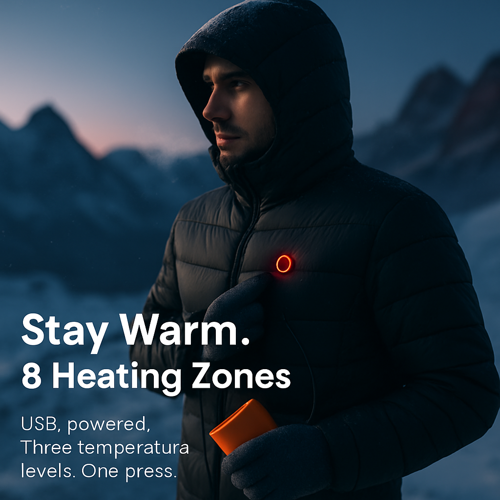 Heated Jacket - Lightweight Hooded Coat for Winter Warmth