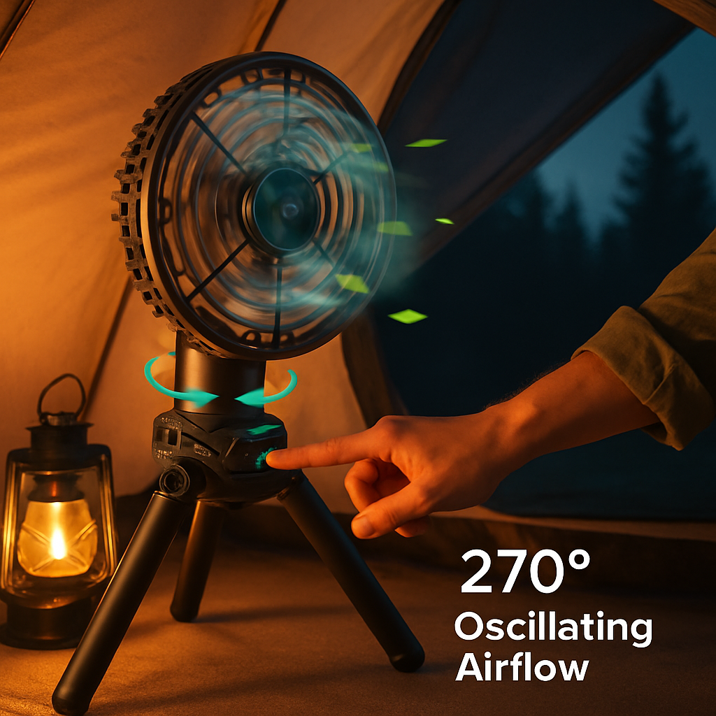 Foldable Camping Fan with Oscillating Tripod and USB Power