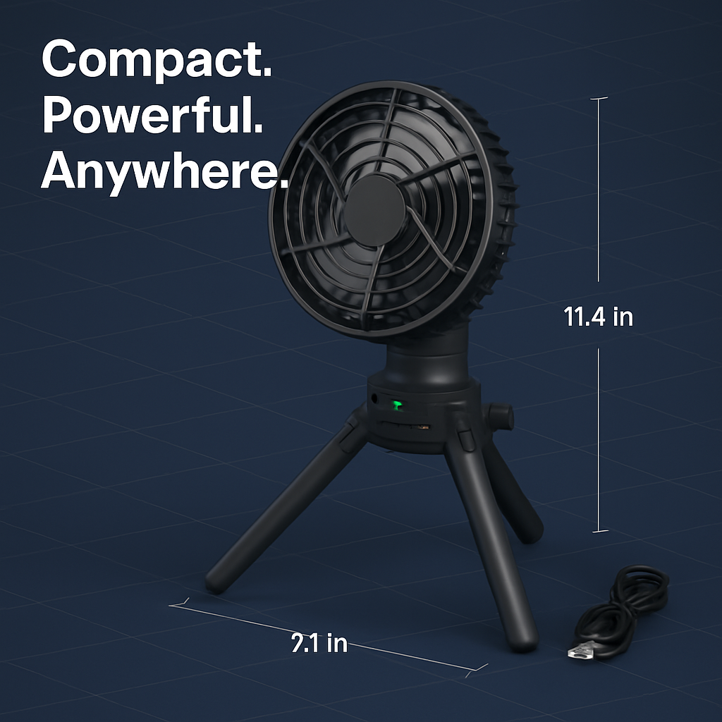 Foldable Camping Fan with Oscillating Tripod and USB Power