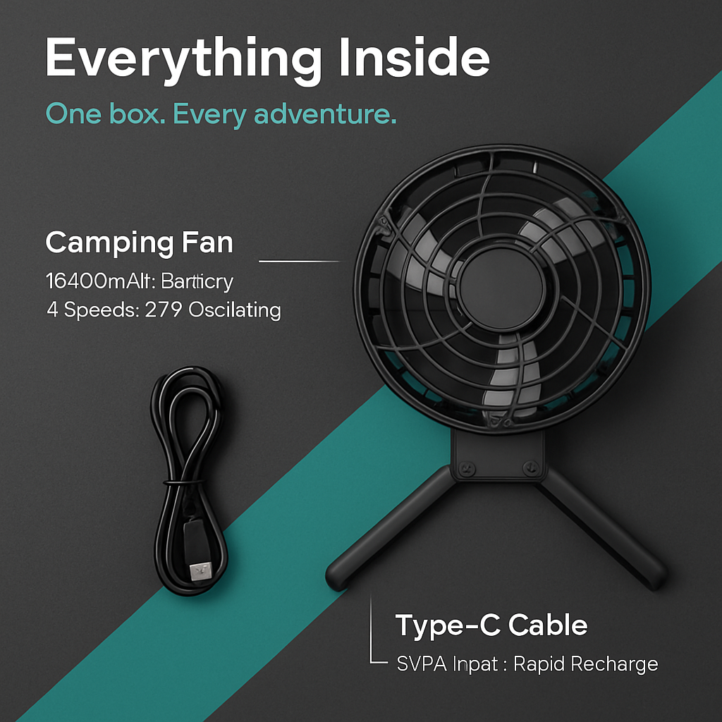 Foldable Camping Fan with Oscillating Tripod and USB Power
