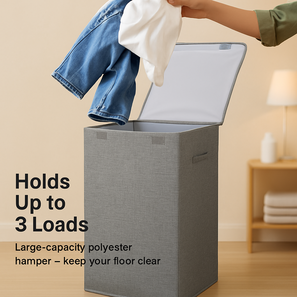 Foldable Laundry Hampers with Lid, Handles & Storage