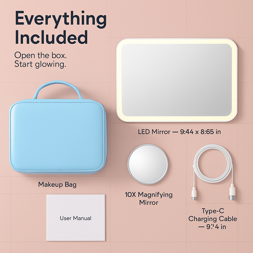 Travel Makeup Bag with LED Mirror - Blue