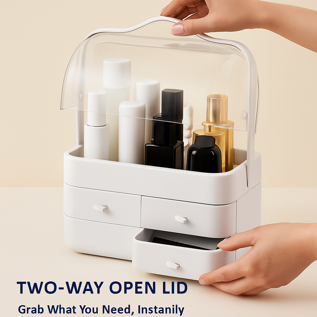 3-Tier Makeup Organizer with Drawers and Lid