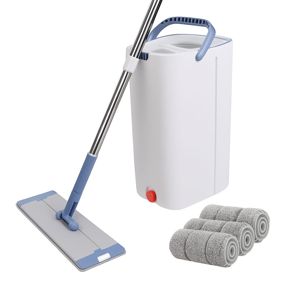 Mop Bucket with Wringer Set for Flat Floors - 3 Pads