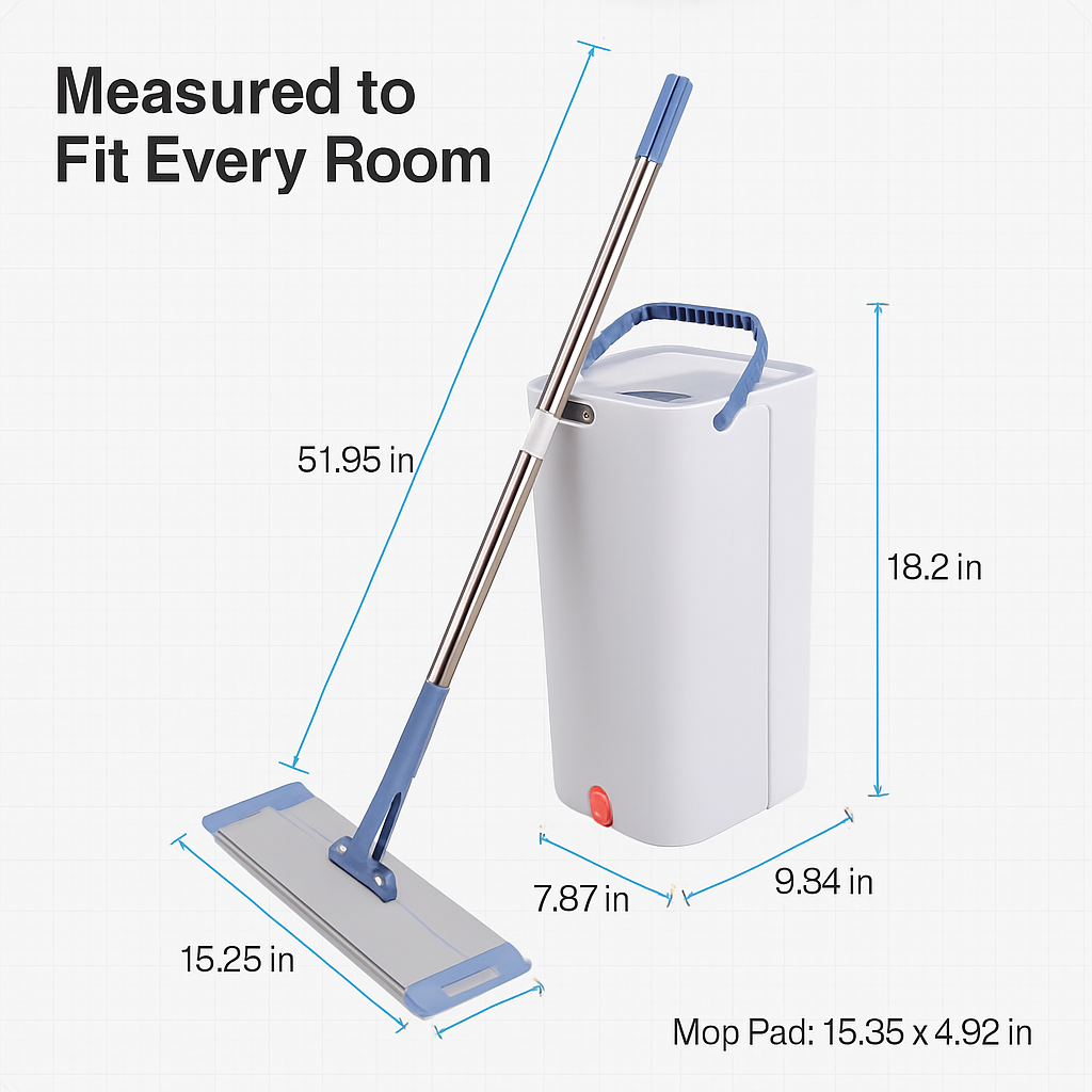 Mop Bucket with Wringer Set for Flat Floors - 3 Pads
