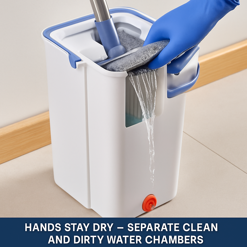 Mop Bucket with Wringer Set for Flat Floors - 3 Pads