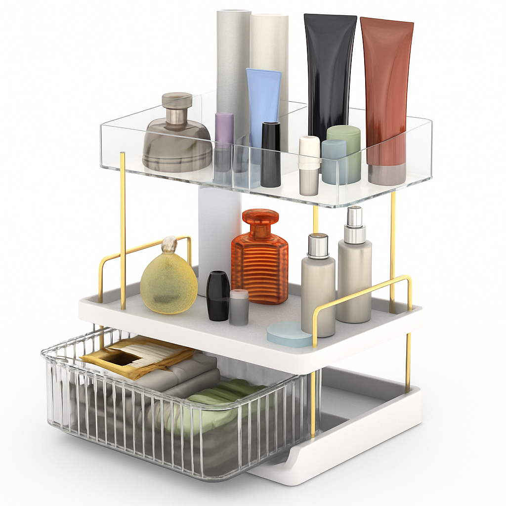 3-Tier Vanity Makeup Organizer with Drawer, Large Capacity