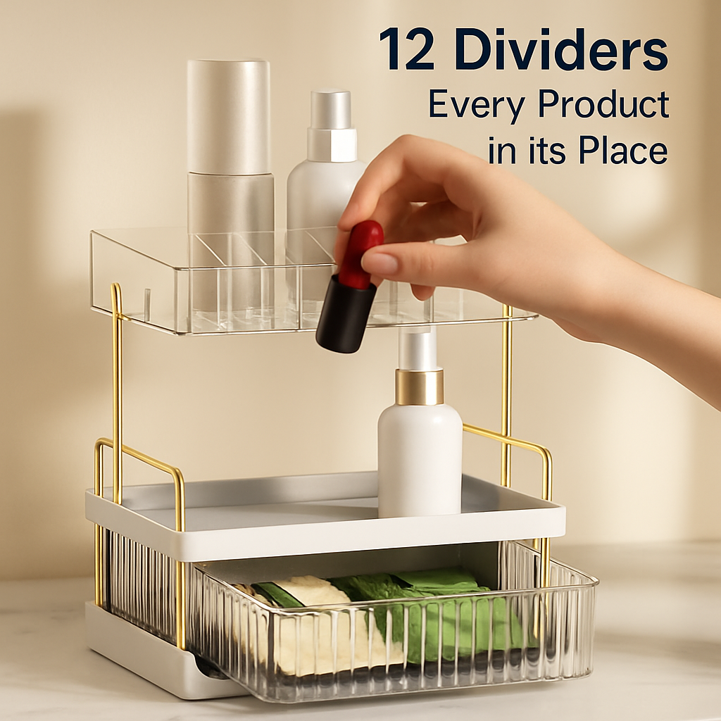 3-Tier Vanity Makeup Organizer with Drawer, Large Capacity