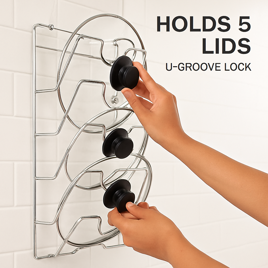 Pot Lid Rack Organizer for Cabinet Door and Wall Mount