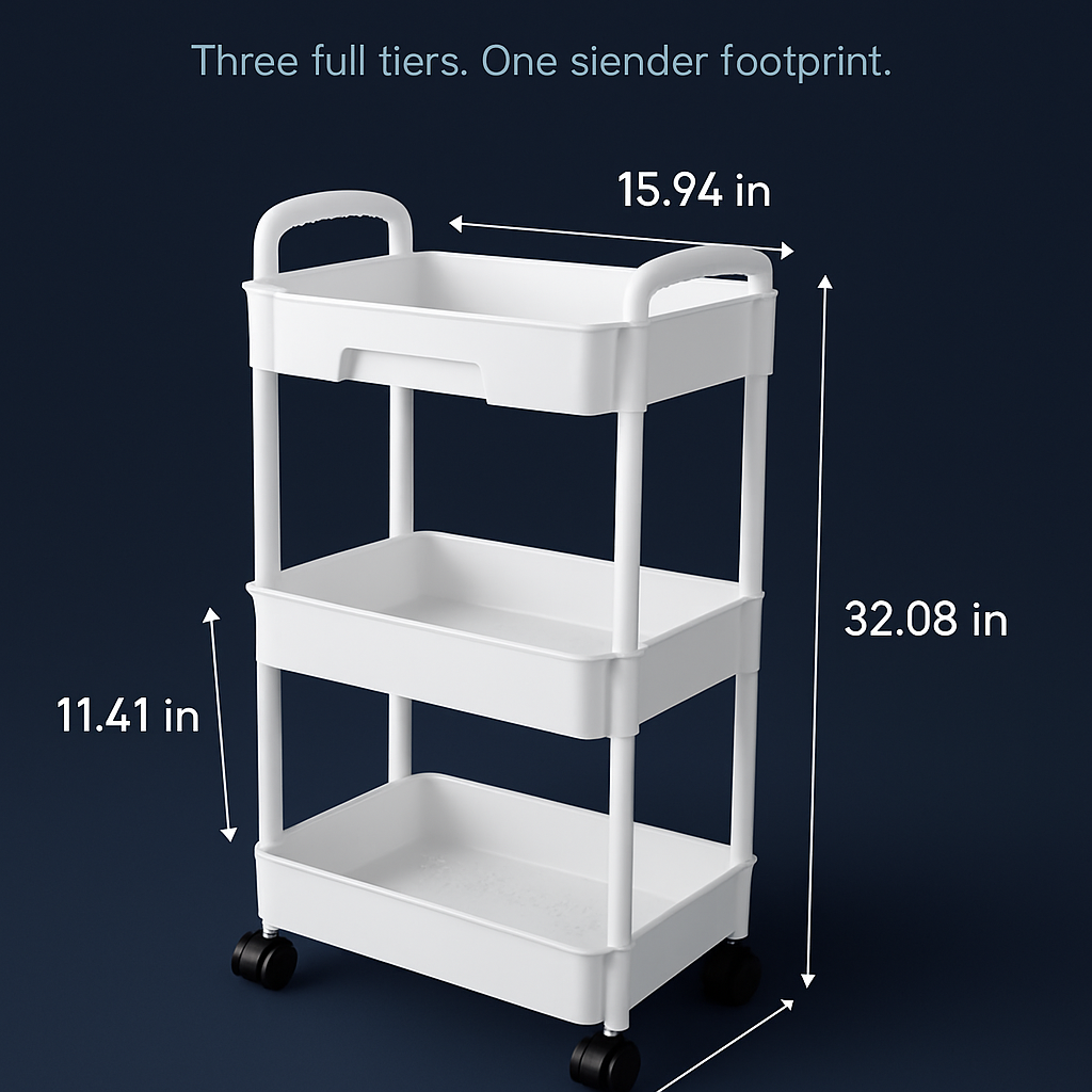 3 Tier Rolling Utility Cart with Wheels for Home Use