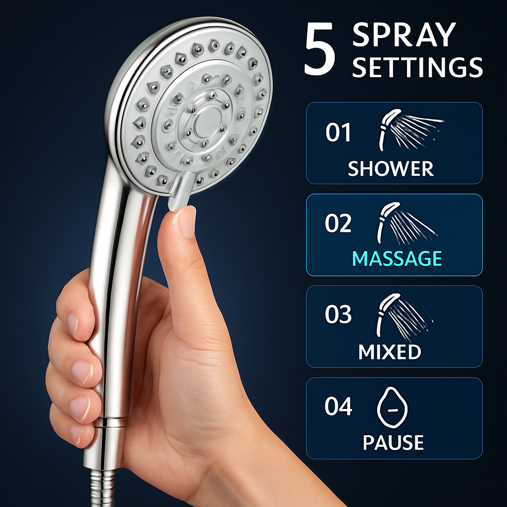Handheld Shower Head with 5 Adjustable Spray Modes