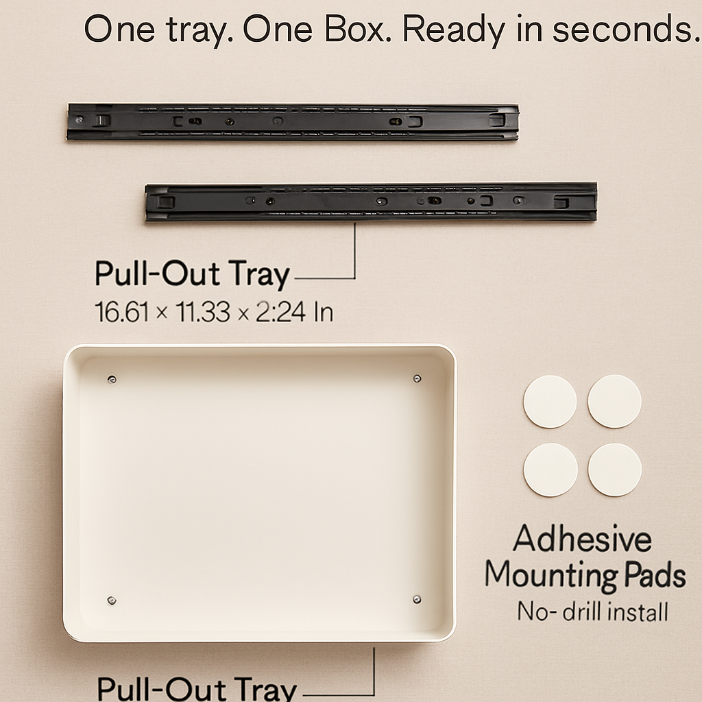 Pull Out Cabinet Organizer: Stick-On Drawer, Carbon Steel