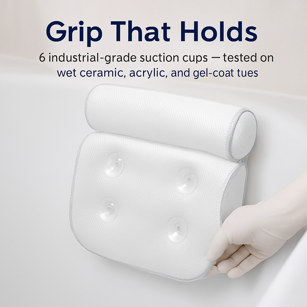 Bathtub Pillow with 6 Suction Cups for Spa Bath Comfort