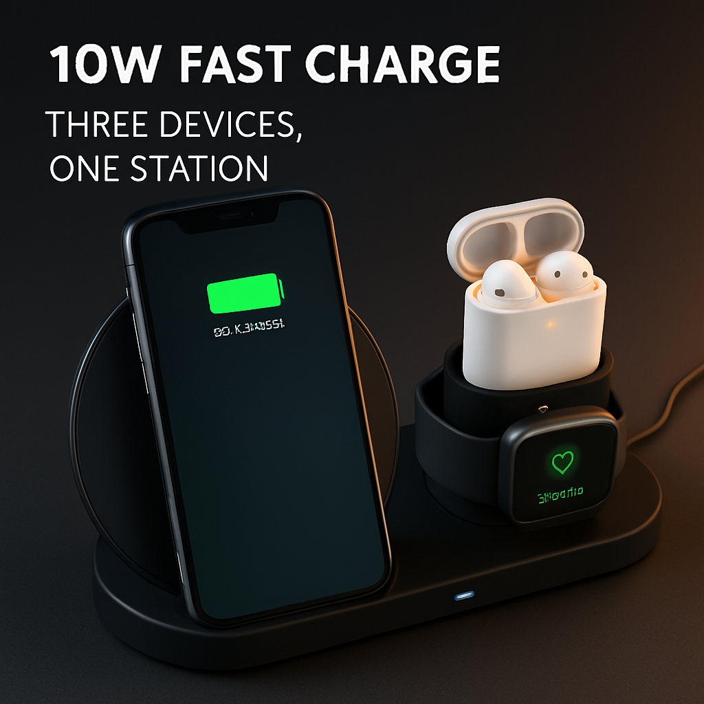 Wireless Charging Station for iPhone, Watch & Earbuds