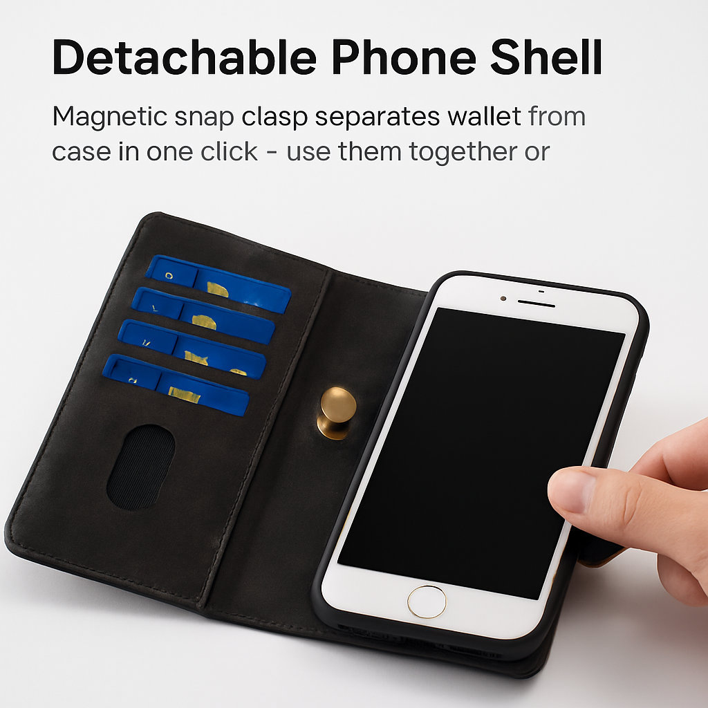 Wallet Case with Detachable Phone and Card Wallet